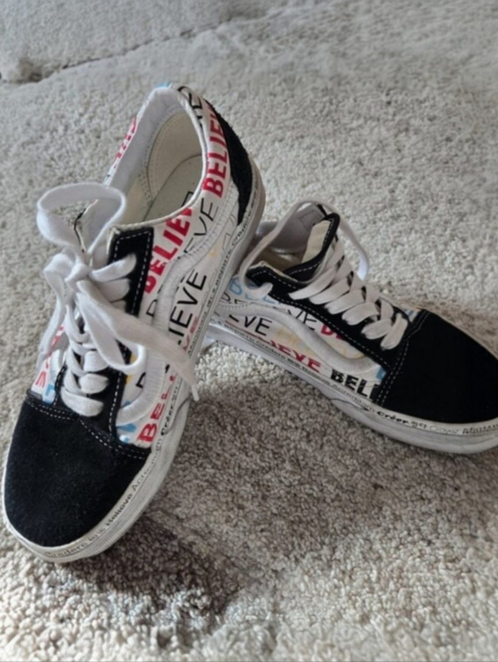 Vans Old Skool Believe Black Red and White Believe Sneakers Women's Size 7